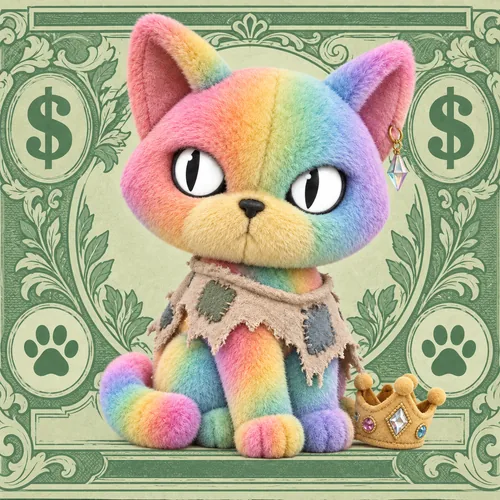 Rainbow plush cat with a crown